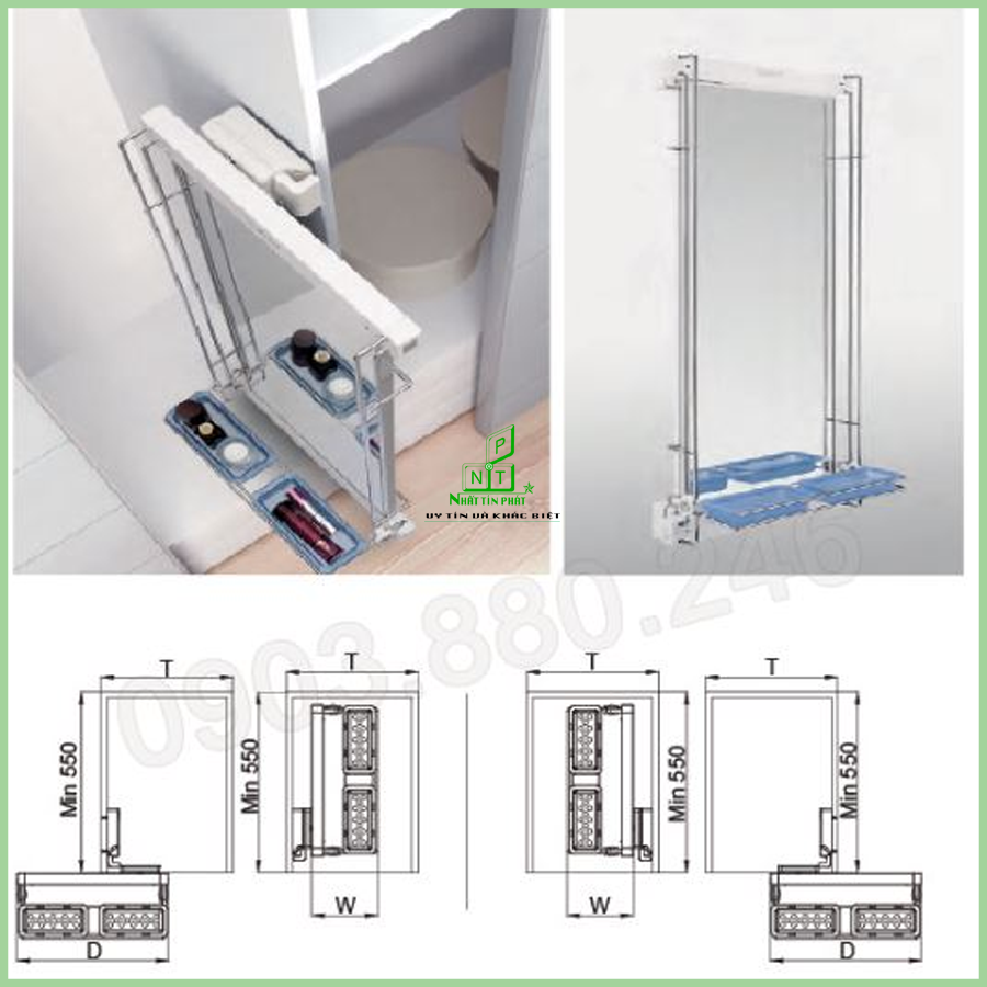 Gương soi xoay – khay lược (703166G) – Higold